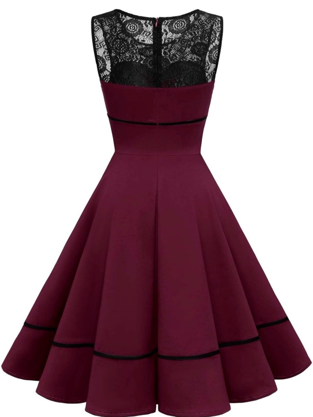NWOT 50s Rockabilly Floral Lace Swing Dress Burgundy Size XL Never Been Worn - Picture 4 of 6